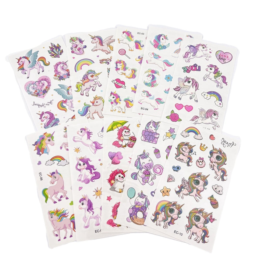 Cartoon Unicorn Tattoos – 10 Sheets for Girls Birthday Parties
