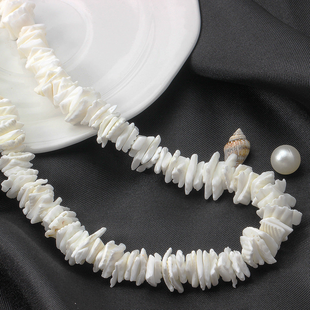Bohemian Ethnic Natural Square Shell Beaded Chain Necklace