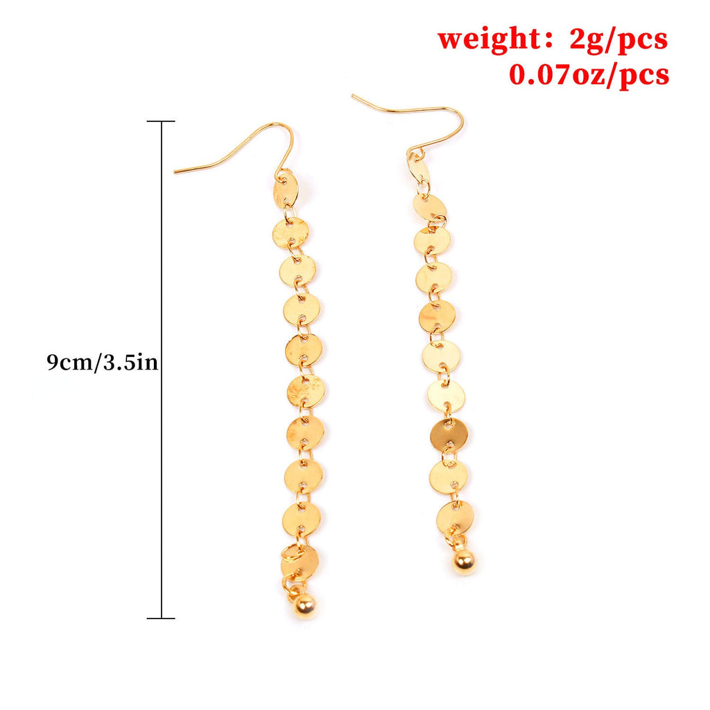 Geometric Disc Stitching Long Tassel Earrings
