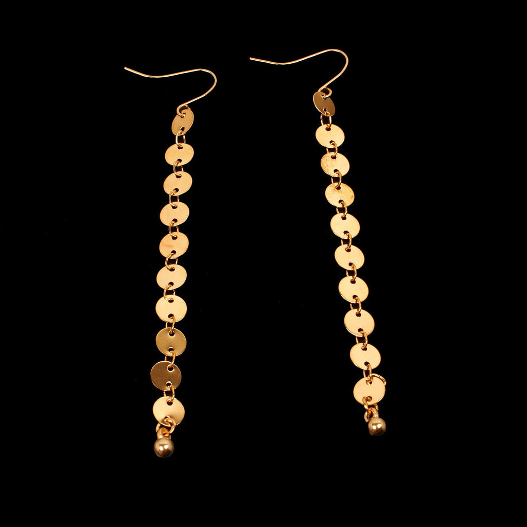 Geometric Disc Stitching Long Tassel Earrings