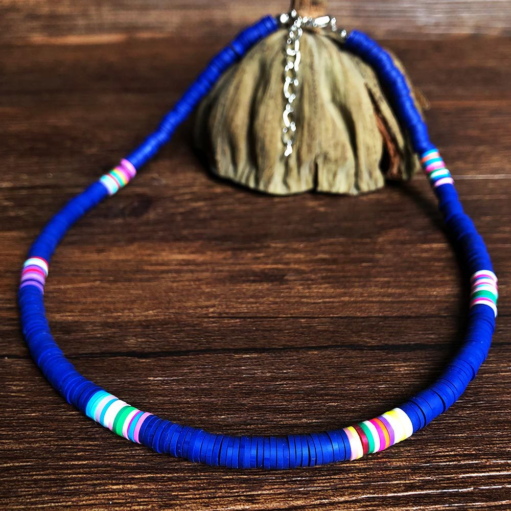Boho Polymer Clay Necklace Colorful Disc Beads
