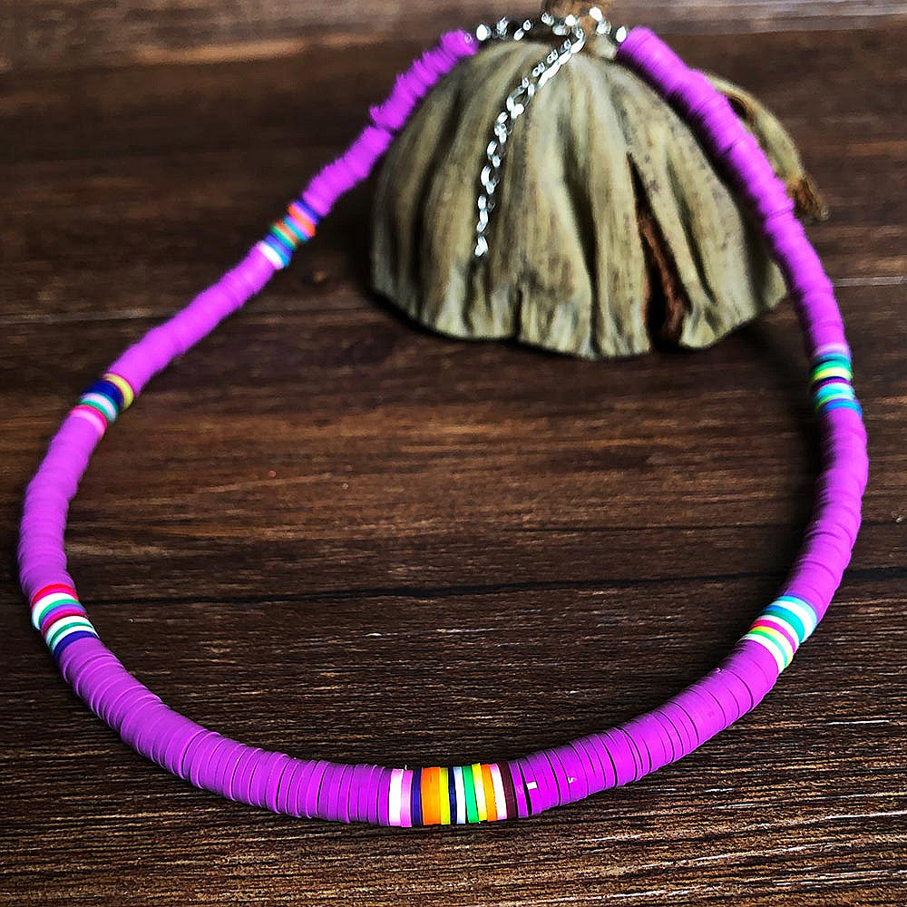 Boho Polymer Clay Necklace Colorful Disc Beads