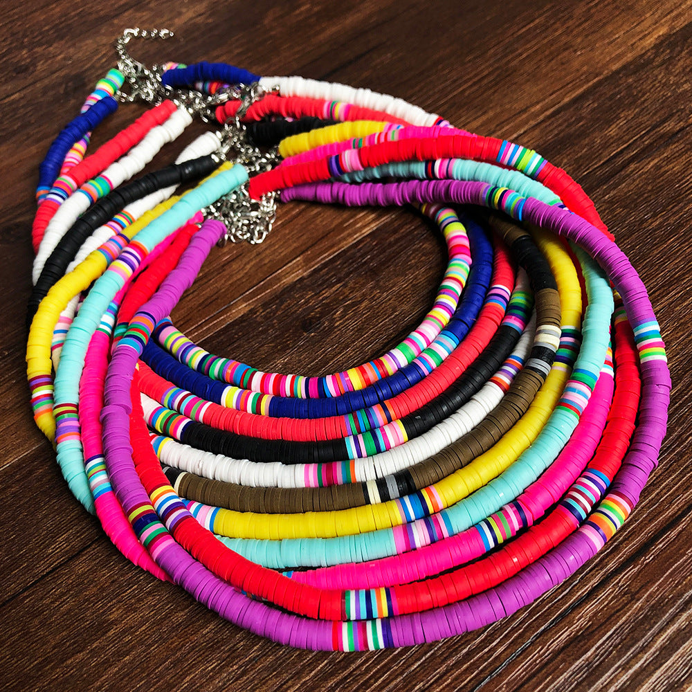 Boho Polymer Clay Necklace Colorful Disc Beads