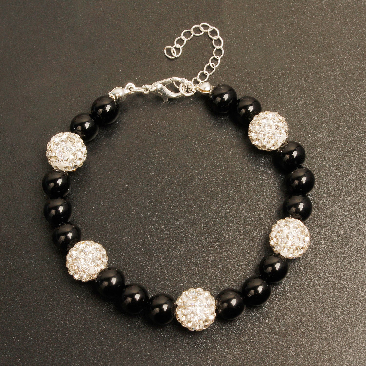 Imitation Pearl Beaded Bracelet Stretch Rhinestone Ball Vintage Bracelet