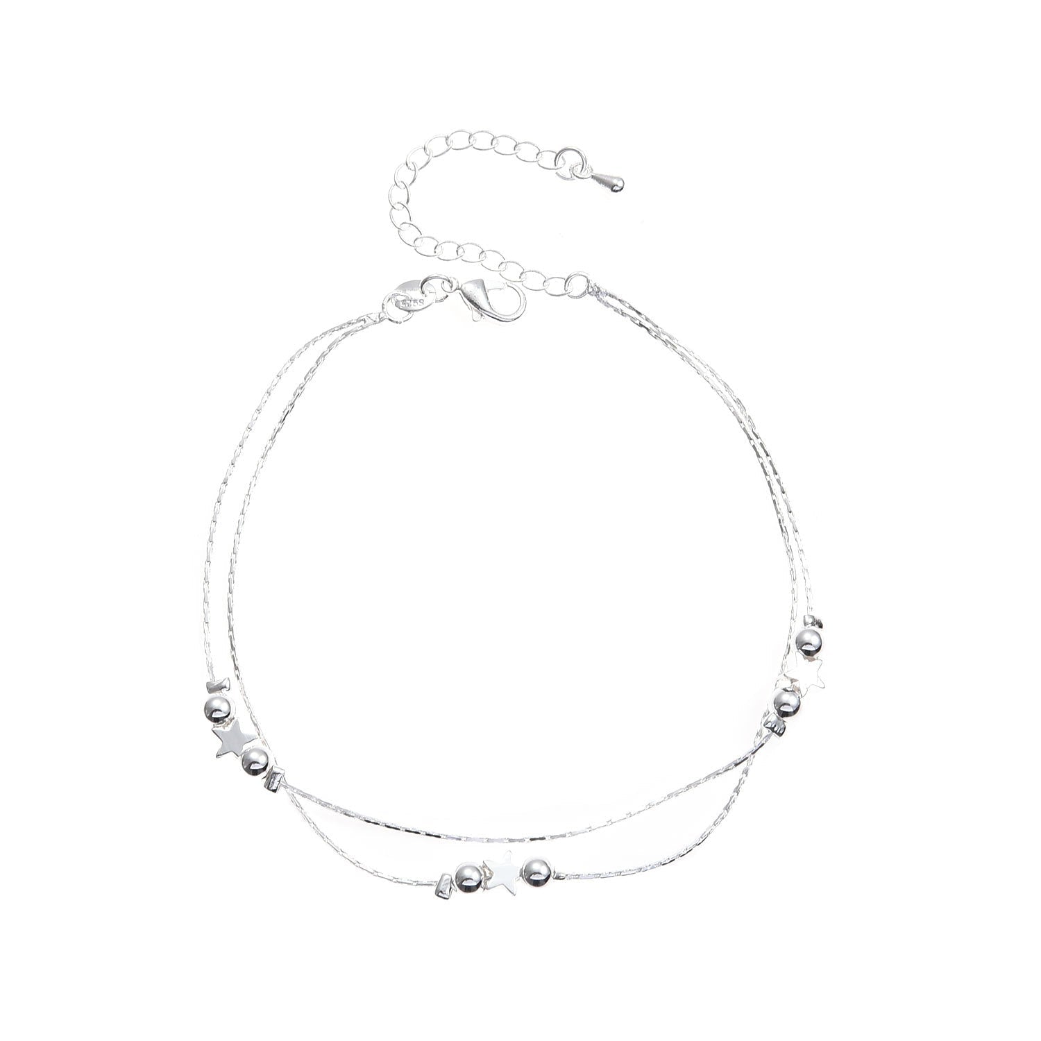 Double Twist Chain Beads Star Charm Foot Bracelets