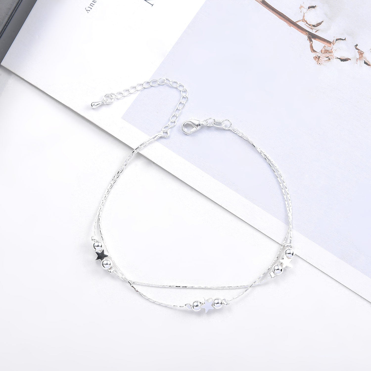 Double Twist Chain Beads Star Charm Foot Bracelets