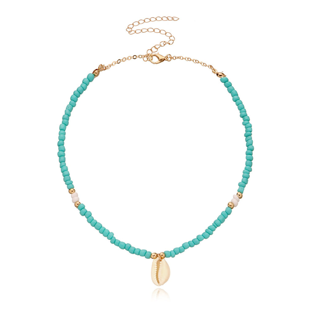 Blue Coconut Sea Shell Conch Pendant Necklace