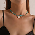 Blue Coconut Sea Shell Conch Pendant Necklace