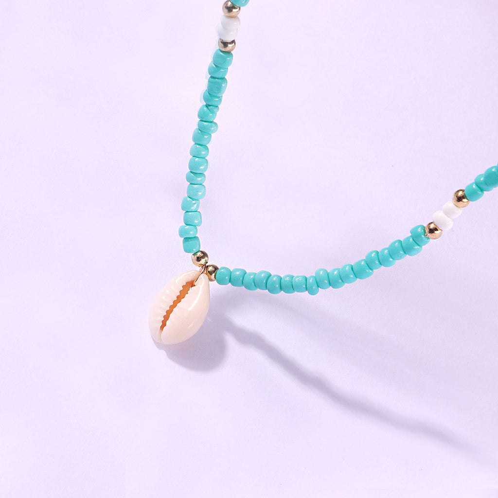 Blue Coconut Sea Shell Conch Pendant Necklace
