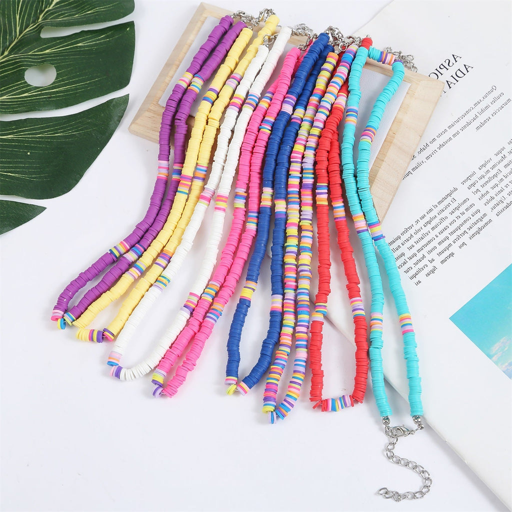 Bohemian Colorful Polymer Clay Disc Beads Necklace