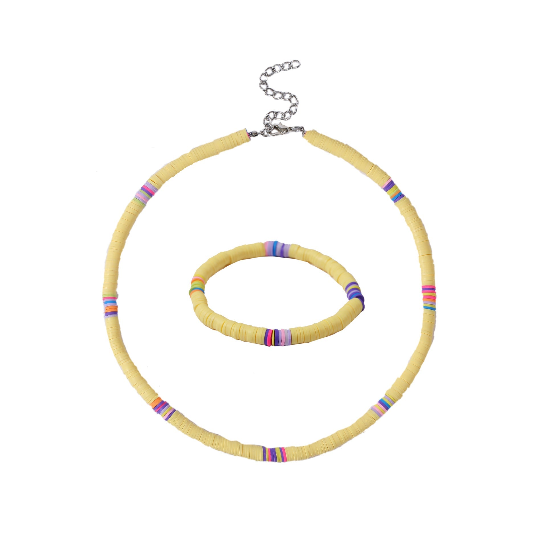Bohemian Colorful Polymer Clay Disc Beads Necklace