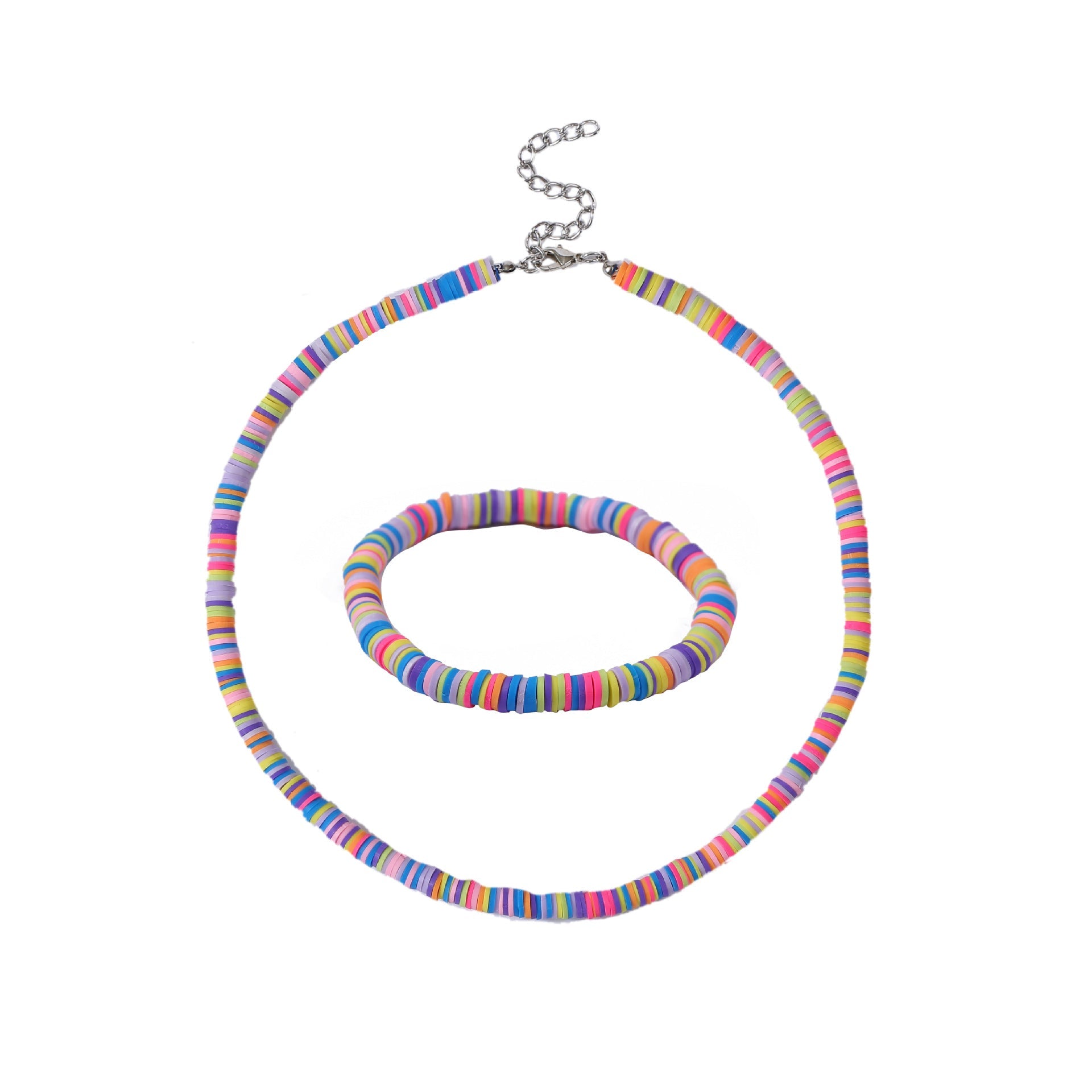 Bohemian Colorful Polymer Clay Disc Beads Necklace