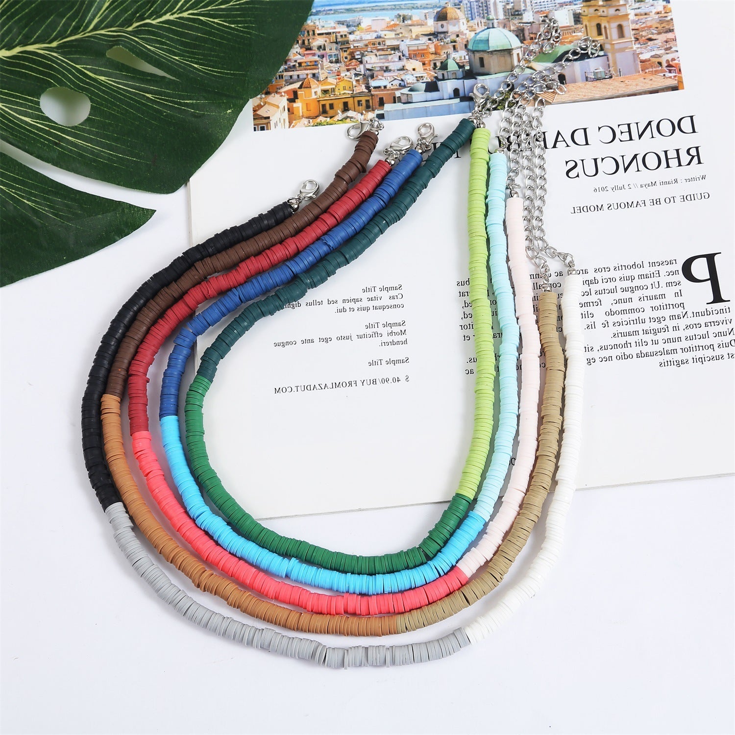 Bohemian Colorful Polymer Clay Disc Beads Necklace