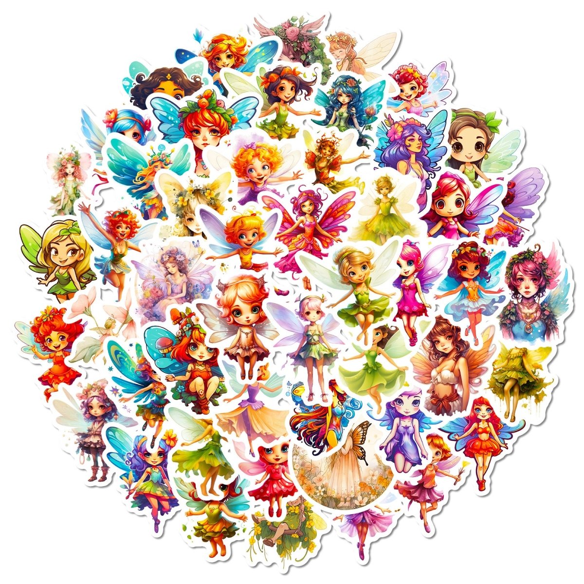 50 Fairy Vinyl Stickers – Waterproof, UV-Proof, No Duplicate Set