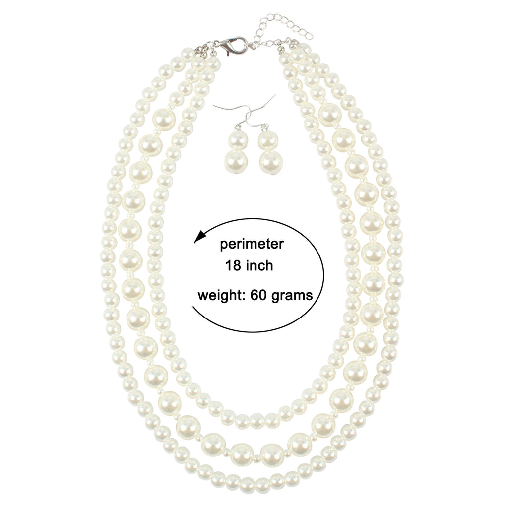 Vintage Handmade Layer Pearl Beaded Choker Necklace Jewelry Set