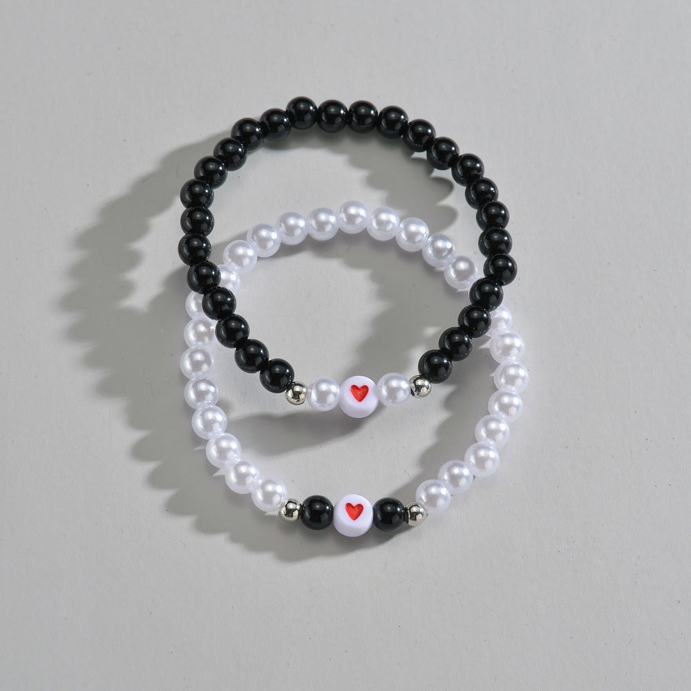 Acrylic Love Heart Beads Pearl Bracelet Set