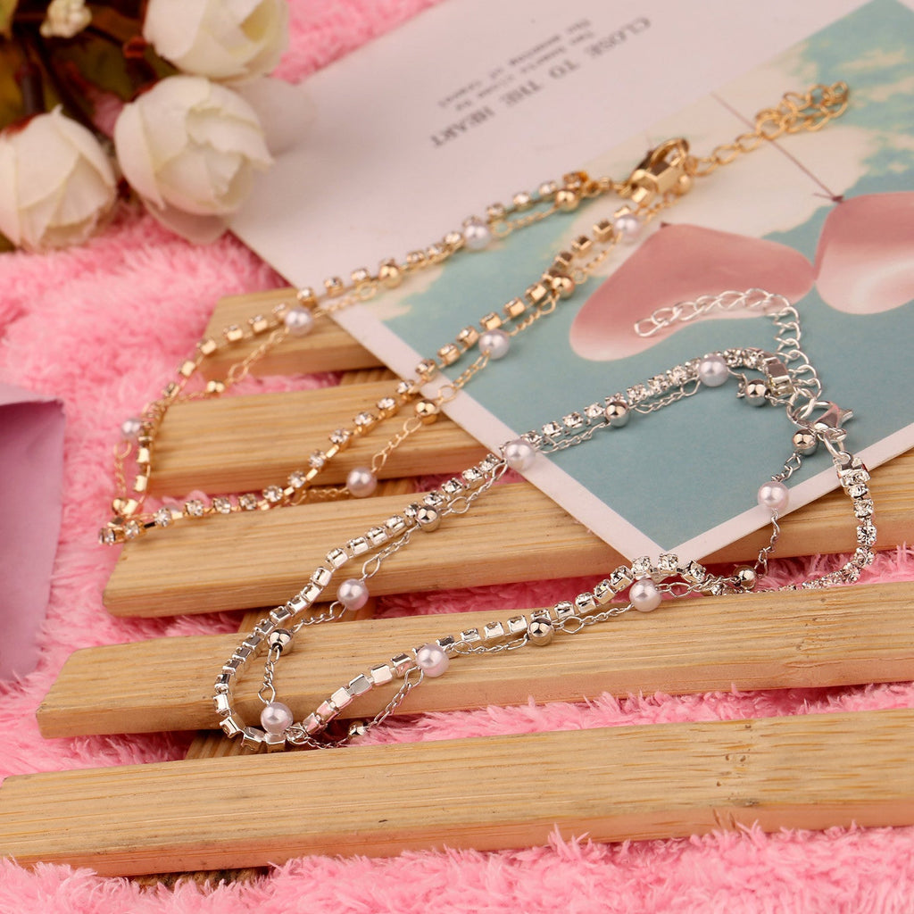 Bohemian Fancy Double Chain Tassel Crystal Anklet Jewelry