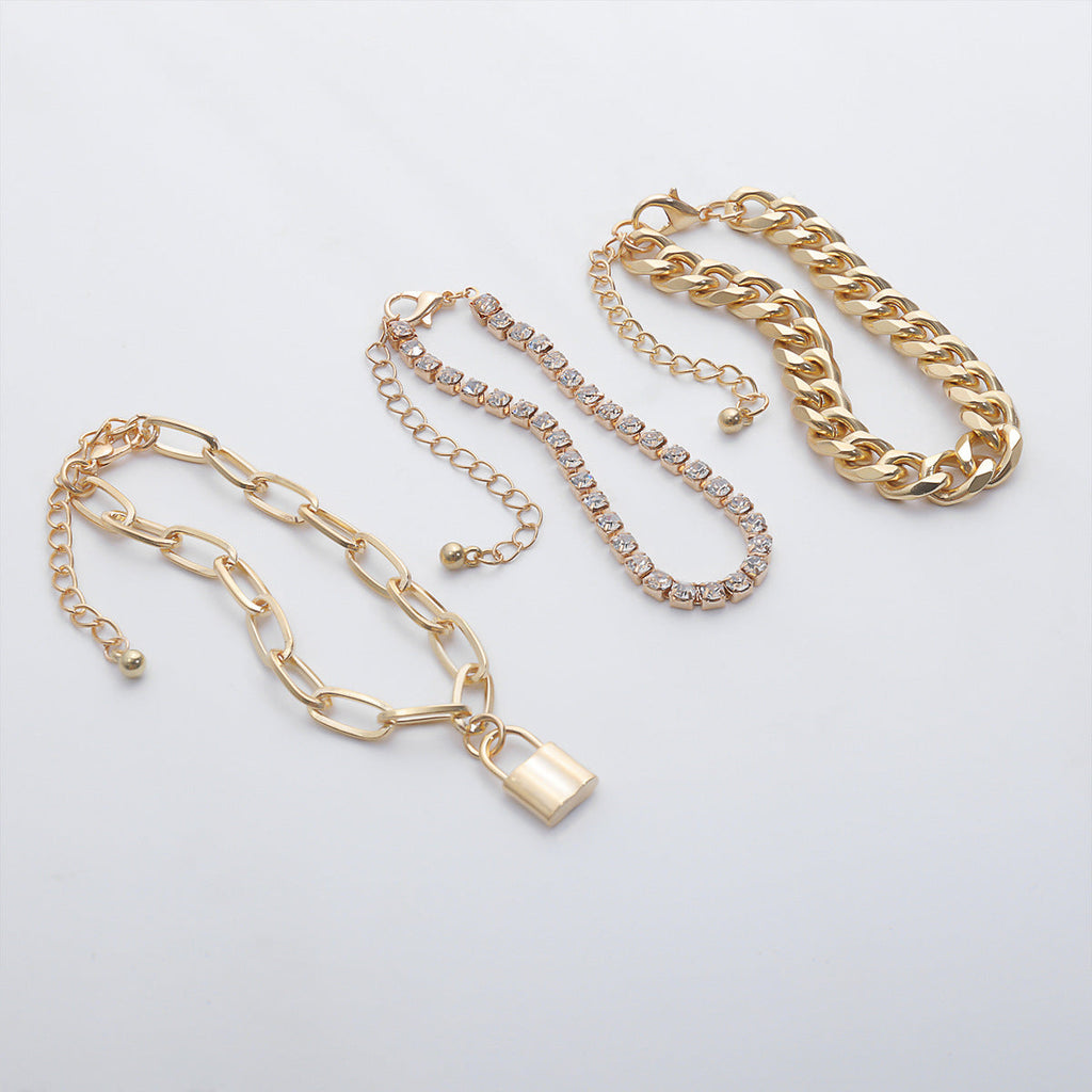 Bohemian Layered Lock Charm Bracelet Set