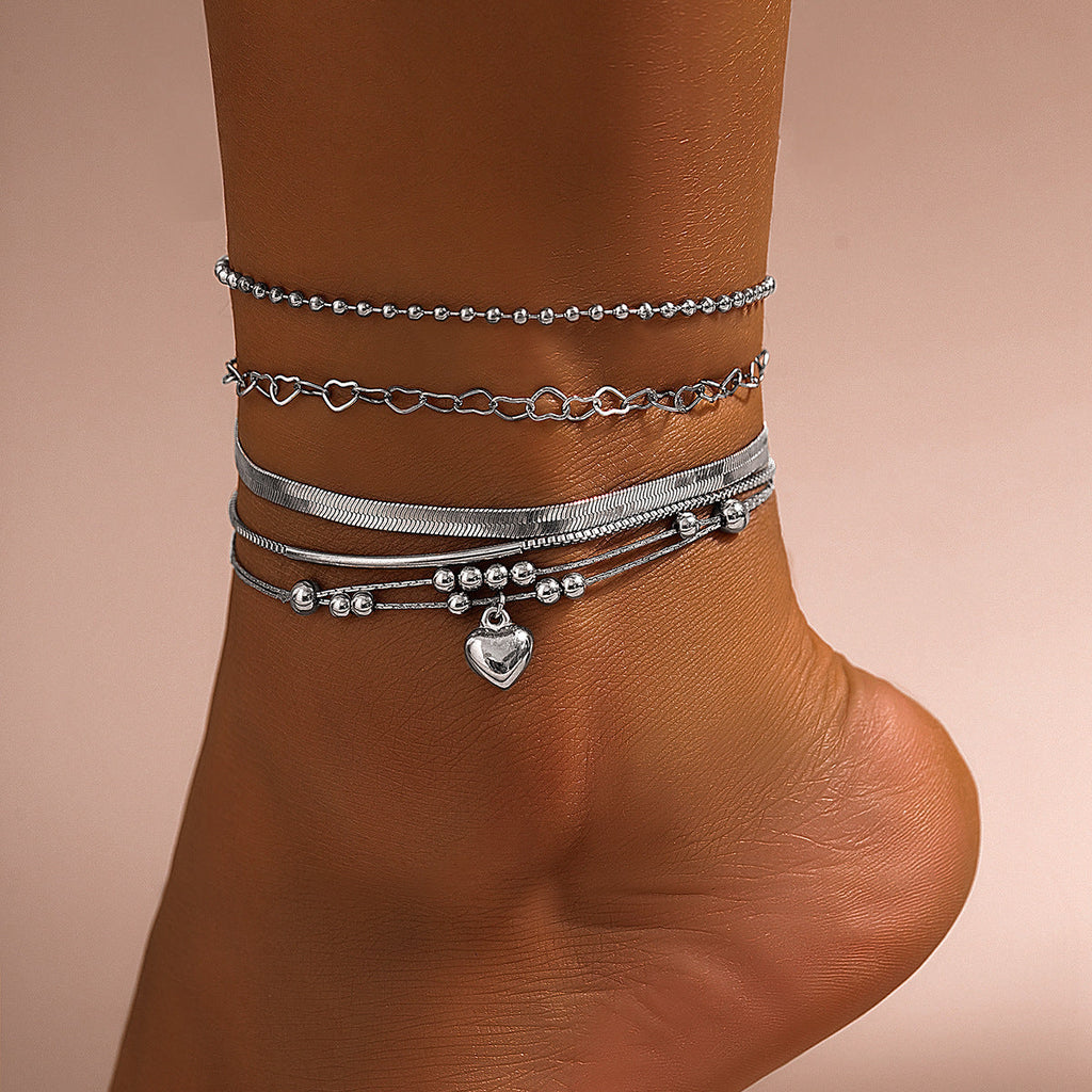 Multi-layer Beach Chain Beaded Cuban Link Anklet Jewelry
