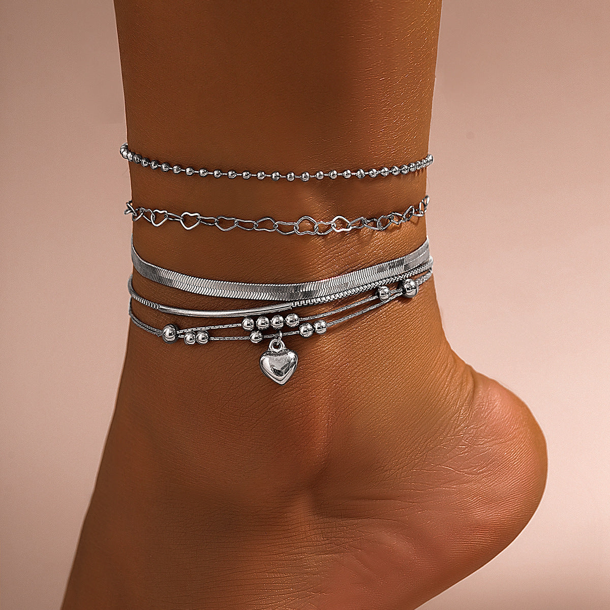 Multi-layer Beach Chain Beaded Cuban Link Anklet Jewelry