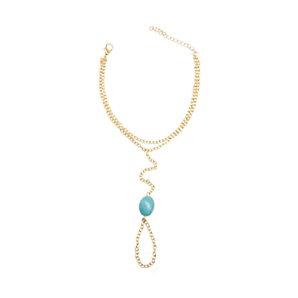 Turquoise Stone Beads Slave Finger Ring Bracelet