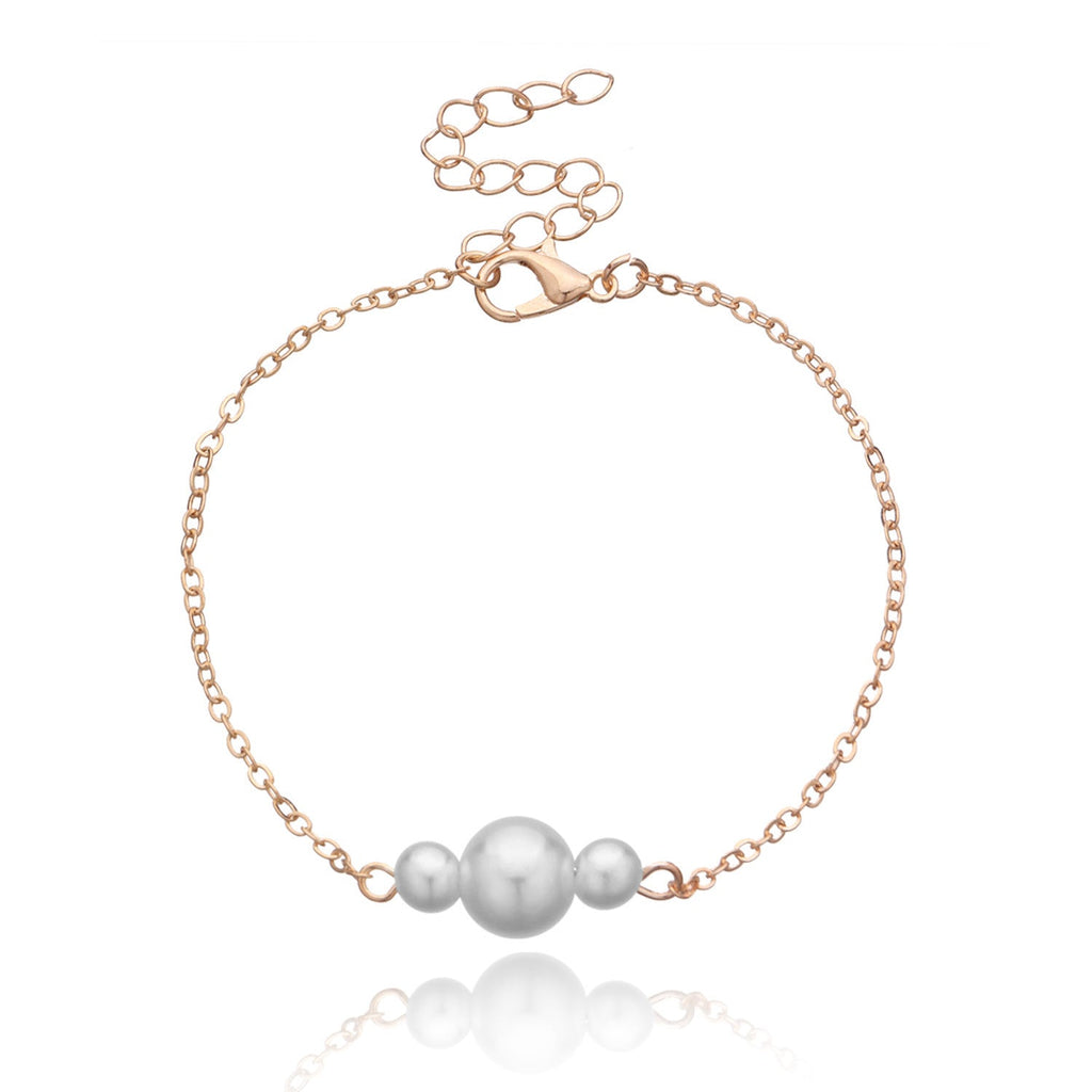 Elegant Dainty Three Pearl Chain Bracelet