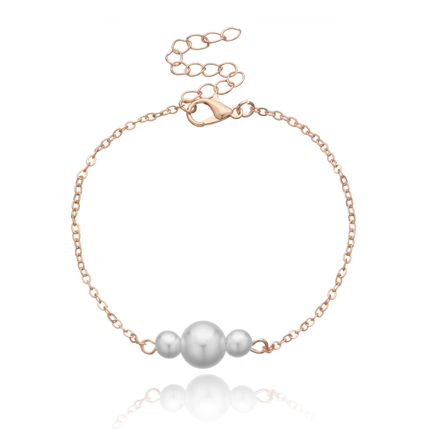 Elegant Dainty Three Pearl Chain Bracelet