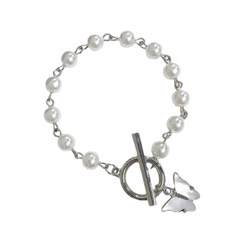 Butterfly Pendant Pearl Bracelet