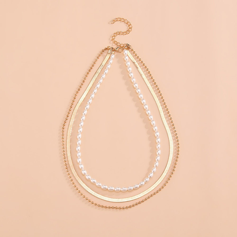 Multilayers Snake Chain Pearl Necklace