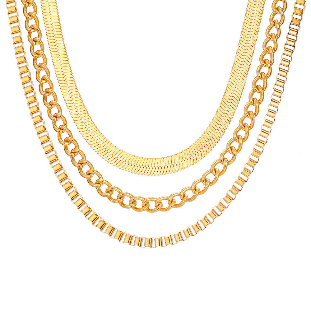 Three Link Chains Jewelry Necklace Snake Chain
