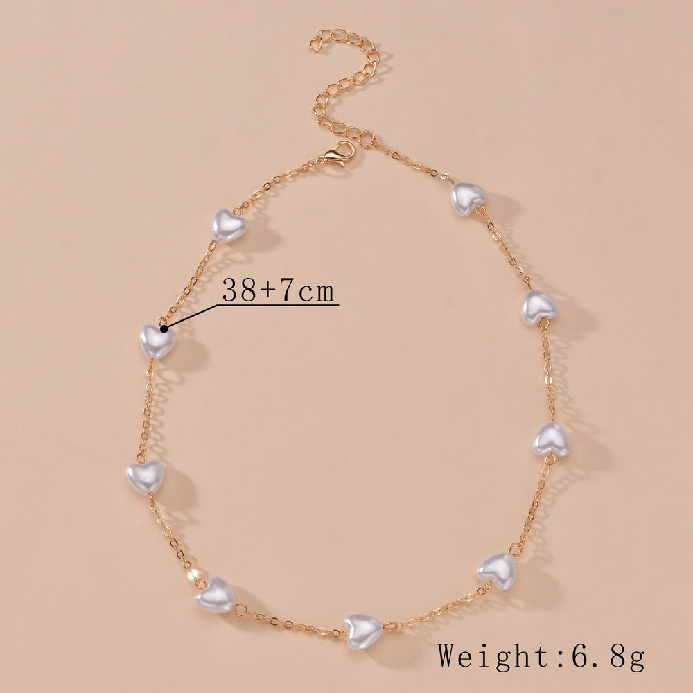 Faux Heart Pearl Beaded Necklace