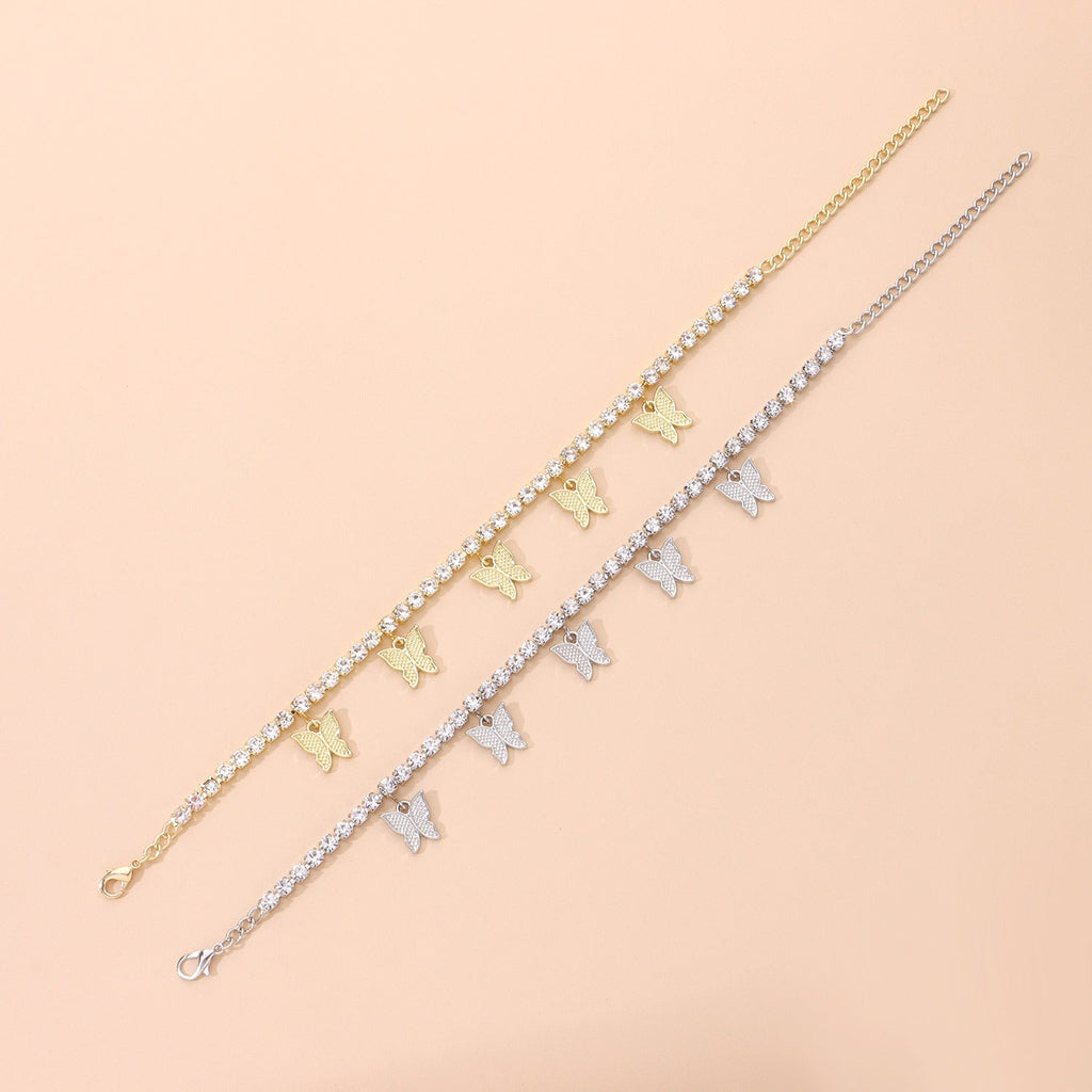 Rhinestone Butterfly Ankle Chain