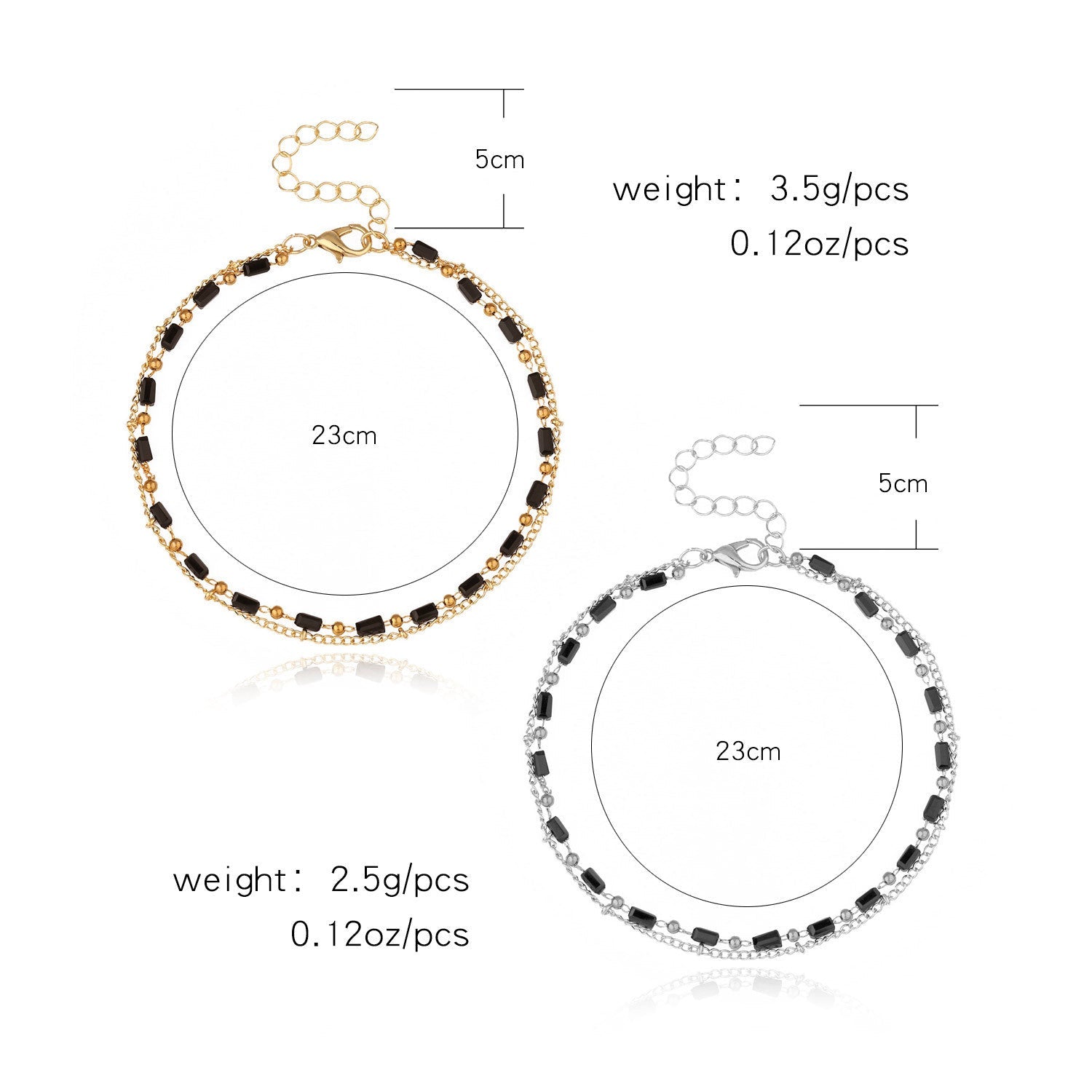 Vintage Black Long Beads Double-layer Foot Chain