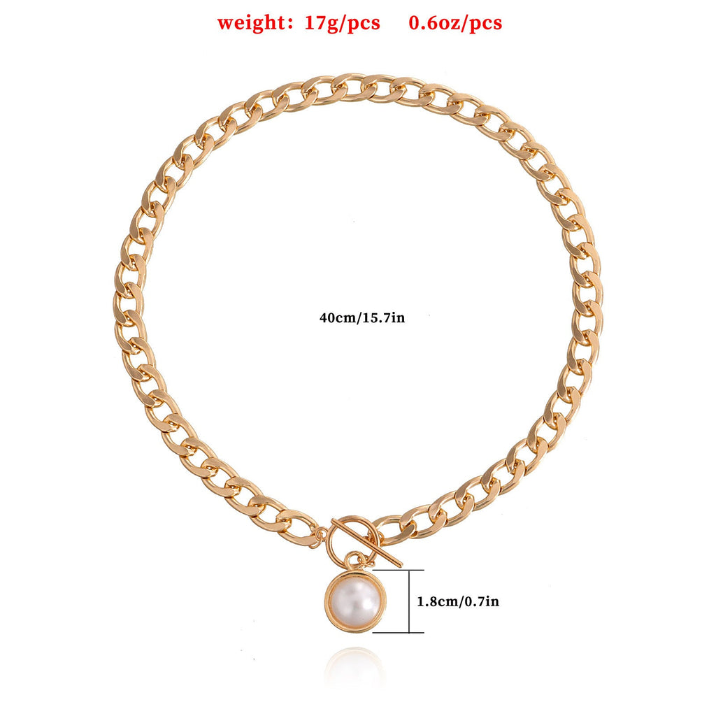 Rectangle Geometric Chain Necklace Pearl