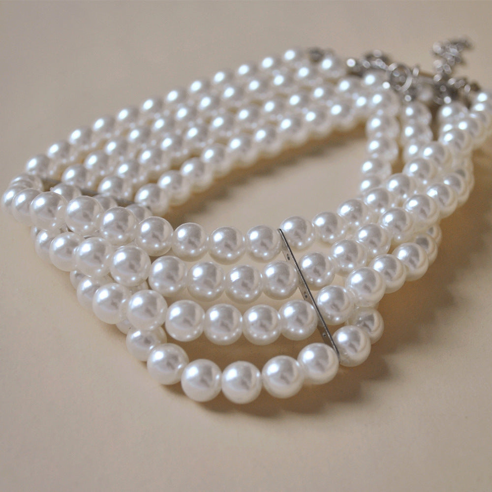 Round Imitation Pearl Choker Necklace Multi Strands