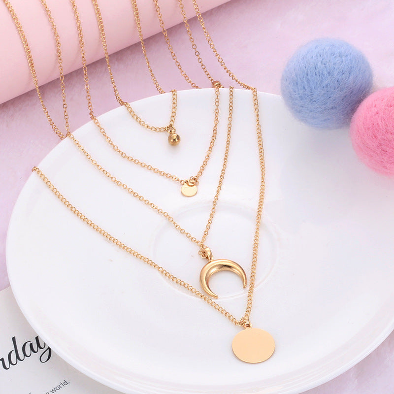Multi-layer Necklace Moon Pendant