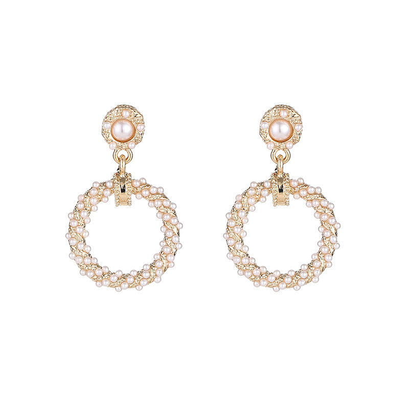 Vintage Round Pearl Pendant Earrings for Women
