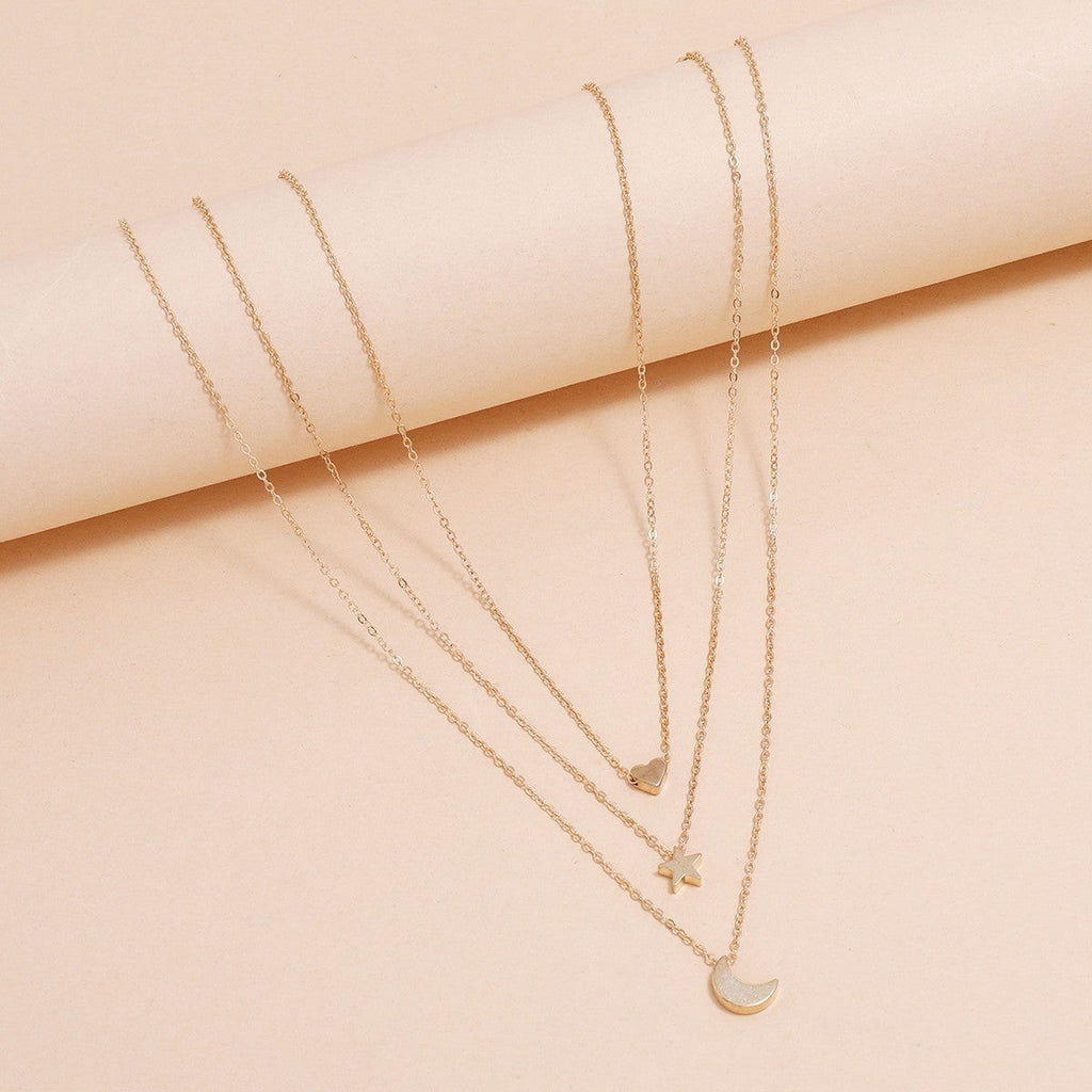 Chain Moon Star Heart Necklace Women Multi Layer Chains