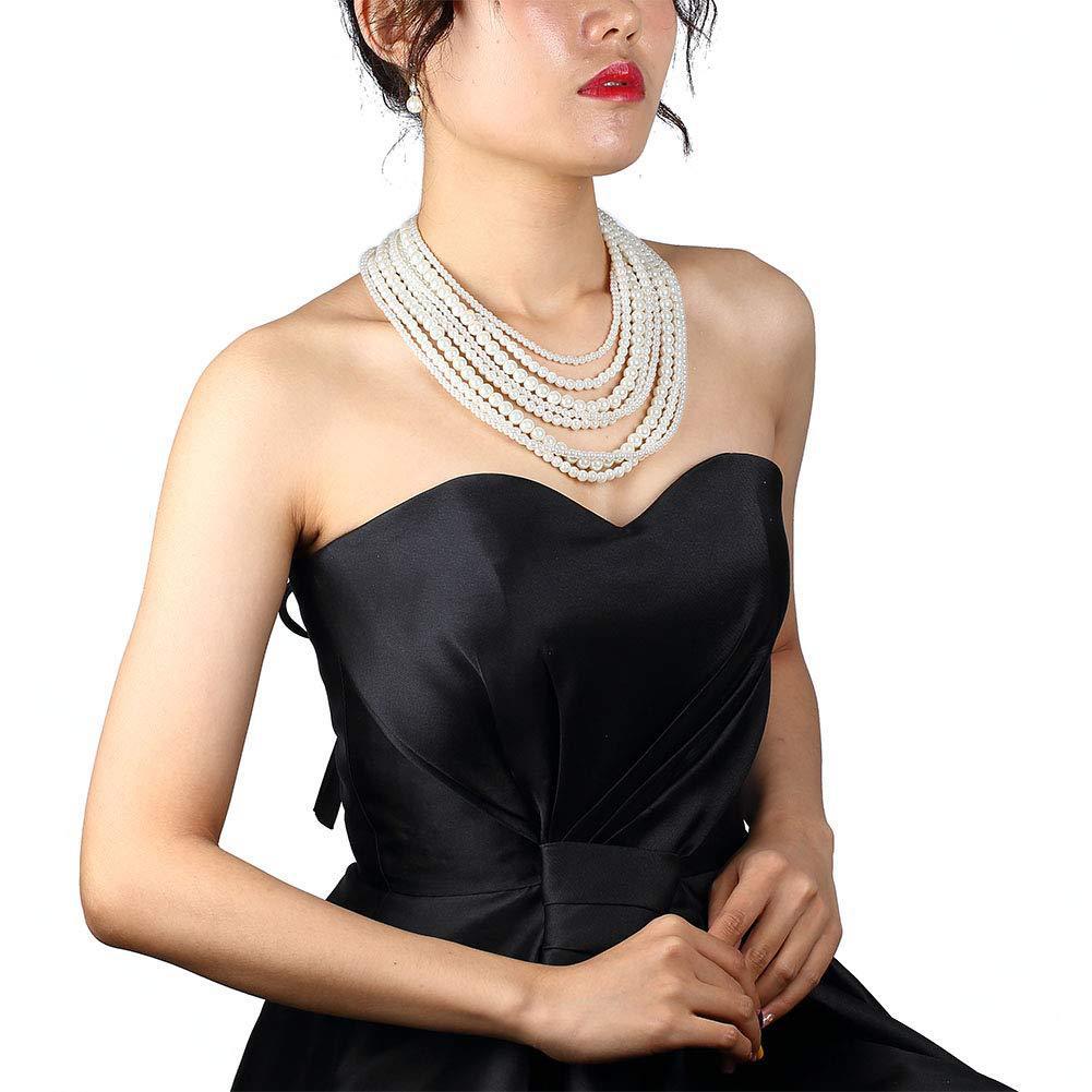 Vintage Layered Necklace Faux Pearl Strand Costume Jewelry