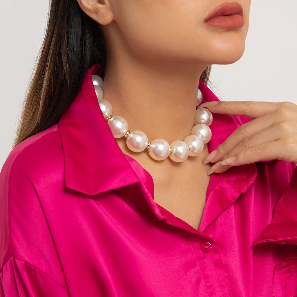 Bridal Statement Necklace Jewelry Big Pearl Rhinestone Choker