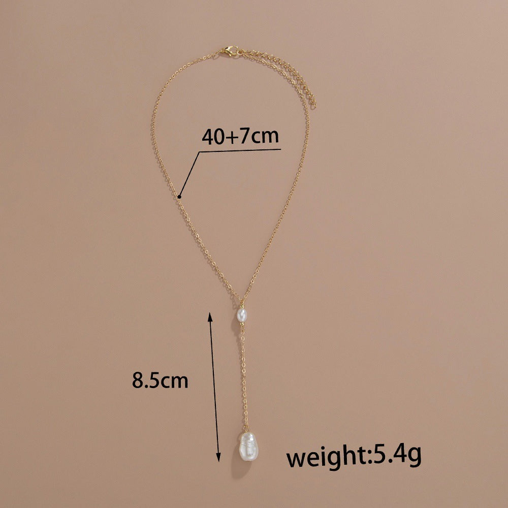 Women Pearl Sweater Chain Necklace