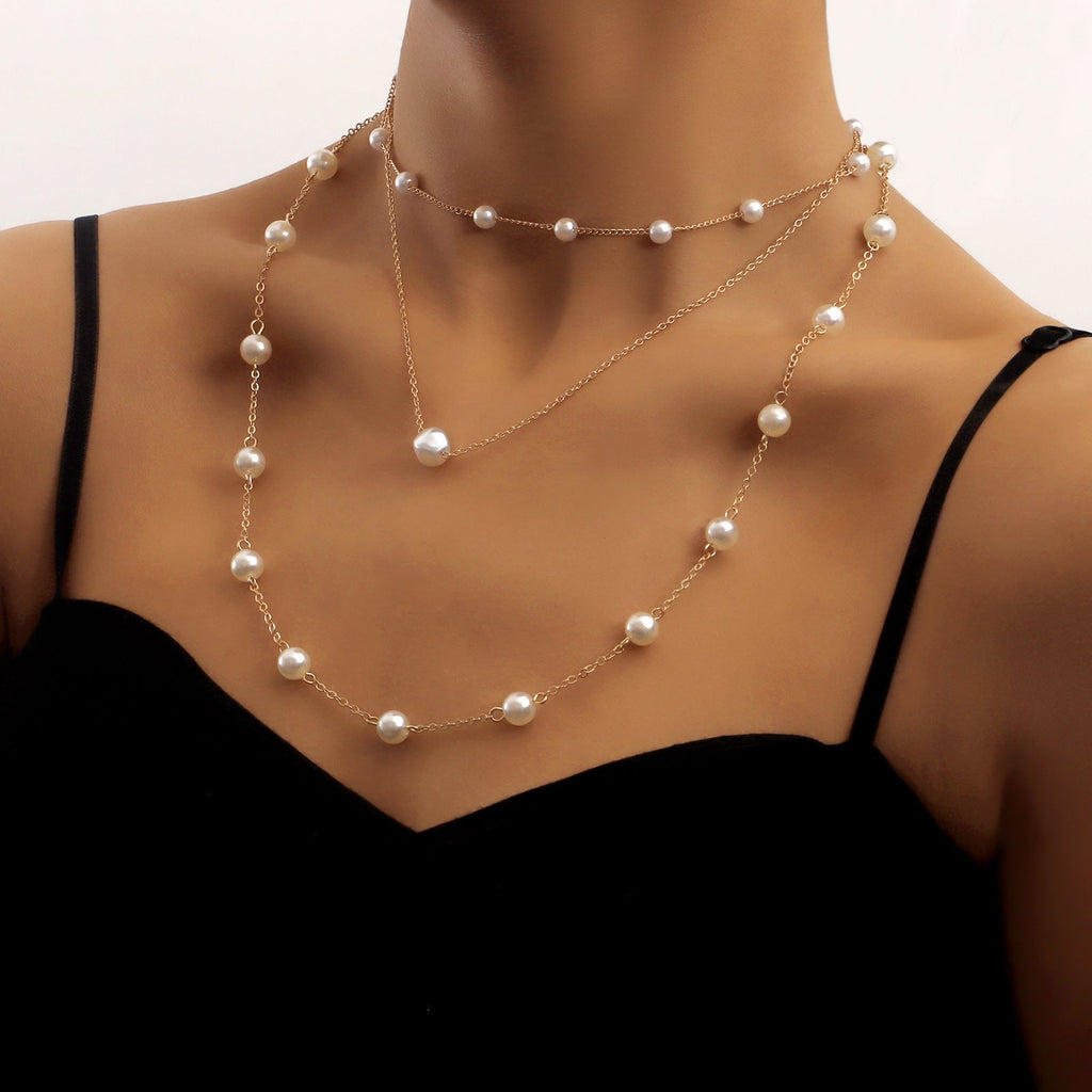 Women Layered Pearl Beads Necklace
