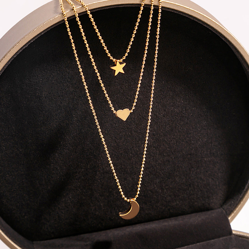 Moon Star Heart Necklace Women Multi Layer Chains Choker Necklace