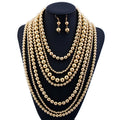 Multi Layer Pearl Beaded Long Statement Necklace