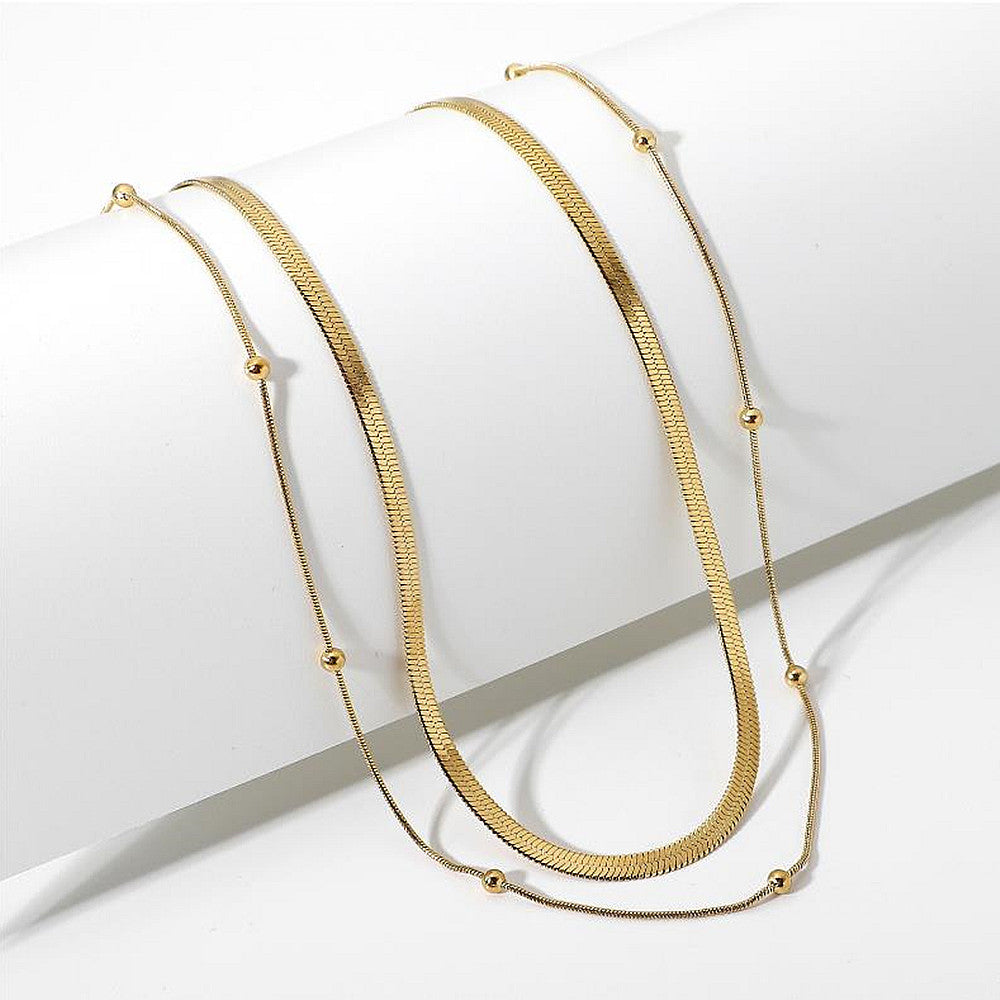 Double Layer Snake Chain Choker Round Bead Chain Necklace