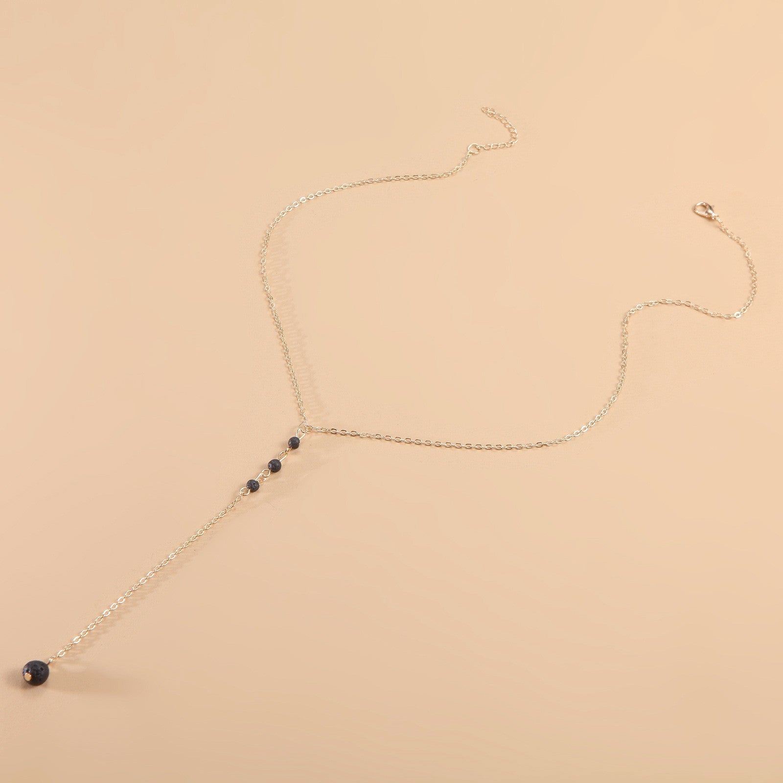Nature Bead Lava Stone Long Pendant Necklace