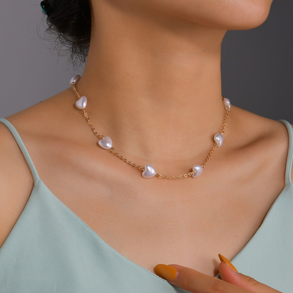 Faux Heart Pearl Beaded Necklace