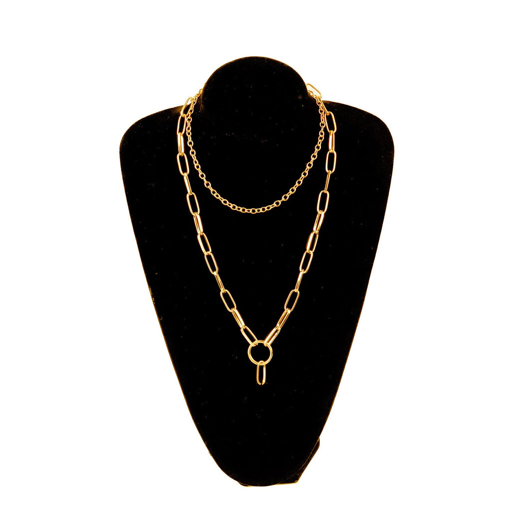 Double Layer Cuban Link Chain Necklace Chunky With Ring Pendant