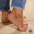 Beach Leaf Shape Layered Tassel Foot Chain
