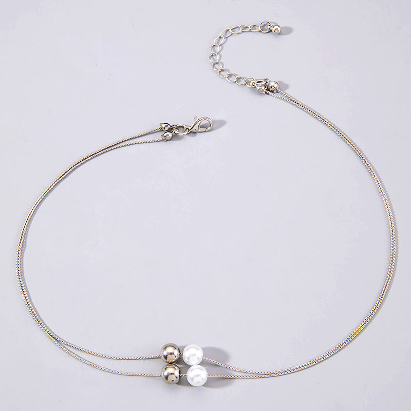 Simple Pearl Ball Pendant Choker Necklace